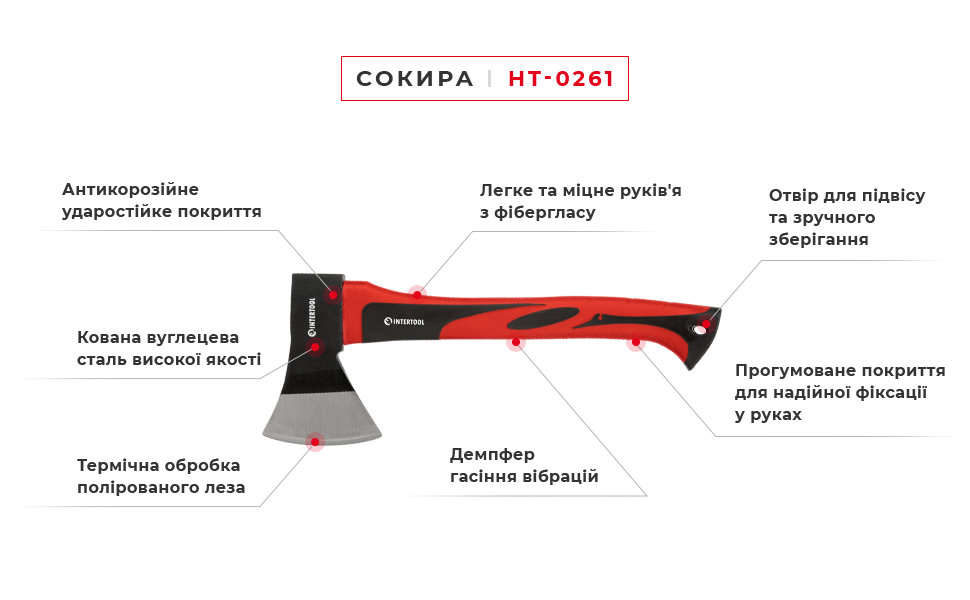 Топор 600г ручка из фибергласса. INTERTOOL